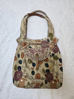 Fossil Floral Shoulder Bag Purse Canvas Deep Pockets